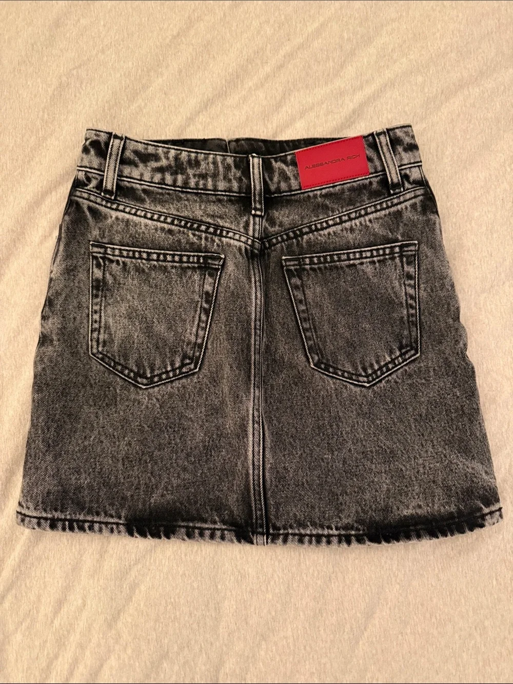 Alessandra Rich Black Denim Mini Skirt with Pearl Pocket Trim - Picture 4 of 4